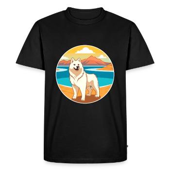 Jindo Dog Breed Cartoon Kawaii Clipart Watercolor - Men's Premium Organic T-Shirt - black - Front - Nico (187cm)