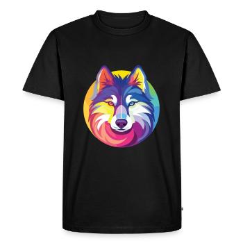 Husky Colorful Watercolor Animal Pet Illustration - Men's Premium Organic T-Shirt - black - Front - Nico (187cm)
