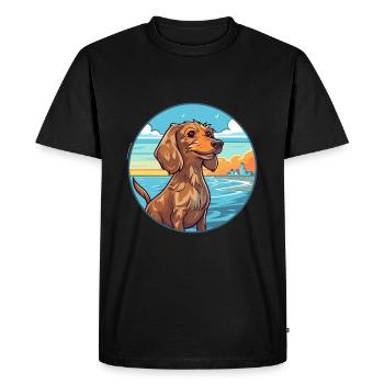 Wirehaired Dachshund Dog Breed Cartoon Kawaii Dog - Men's Premium Organic T-Shirt - black - Front - Nico (187cm)