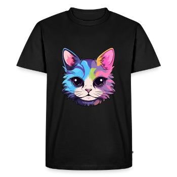 Kitten Colorful Watercolor Cartoon Kawaii Animal - Men's Premium Organic T-Shirt - black - Front - Nico (187cm)