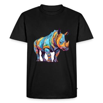 Rhinocéros Aquarelle Colorée Dessin Animé Kawaii Animal - T-shirt Premium bio Homme - noir - Devant - Nico (187cm)