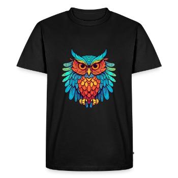 Hibou Aquarelle Colorée Dessin Animé Kawaii Animal - T-shirt Premium bio Homme - noir - Devant - Nico (187cm)