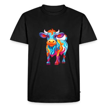 Cow Colorful Watercolor Cartoon Kawaii Animal - Men's Premium Organic T-Shirt - black - Front - Nico (187cm)