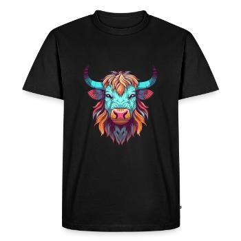 Yak Aquarelle Colorée Dessin Animé Kawaii Animal - T-shirt Premium bio Homme - noir - Devant - Nico (187cm)