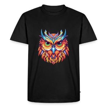 Hibou Aquarelle Colorée Dessin Animé Kawaii Animal - T-shirt Premium bio Homme - noir - Devant - Nico (187cm)