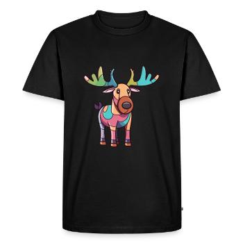 Moose Cute Cartoon Kawaii Watercolor Animal Pet - Men's Premium Organic T-Shirt - black - Front - Nico (187cm)