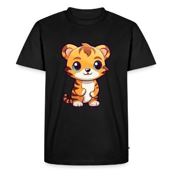 Tigre mignon dessin animé kawaii aquarelle animal animal de compagnie - T-shirt Premium bio Homme - noir - Devant - Nico (187cm)