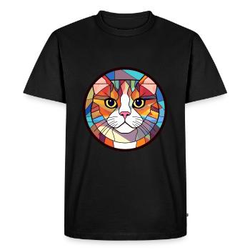British Shorthair chat vitrail coloré Carto - T-shirt Premium bio Homme - noir - Devant - Nico (187cm)