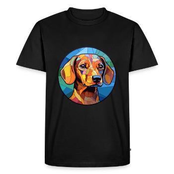 Teckel chien vitrail coloré dessin animé Kawai - T-shirt Premium bio Homme - noir - Devant - Nico (187cm)