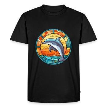 Dauphin vitrail coloré dessin animé Kawaii Anim - T-shirt Premium bio Homme - noir - Devant - Nico (187cm)
