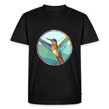 Colibri vitrail coloré dessin animé Kawaii - T-shirt Premium bio Homme - noir - Devant - Nico (187cm)
