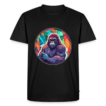 Gorille vitrail coloré dessin animé Kawaii Anim - T-shirt Premium bio Homme - noir - Devant - Nico (187cm)
