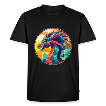 Dragon vitrail coloré dessin animé Kawaii Anima - T-shirt Premium bio Homme - noir - Devant - Nico (187cm)