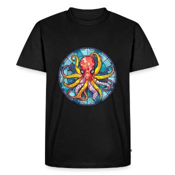 Poulpe vitrail coloré Cartoon Kawaii Anim - T-shirt Premium bio Homme - noir - Devant - Nico (187cm)