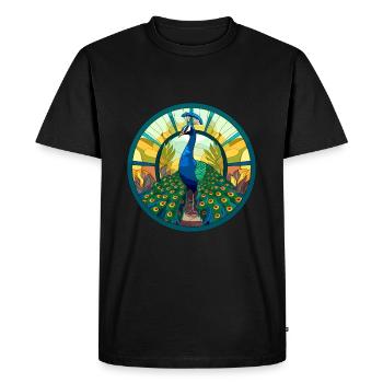 Paon vitrail coloré dessin animé Kawaii Anim - T-shirt Premium bio Homme - noir - Devant - Nico (187cm)