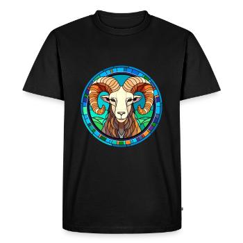 Ram Stained Glass Colorful Cartoon Kawaii Animal - Men's Premium Organic T-Shirt - black - Front - Nico (187cm)