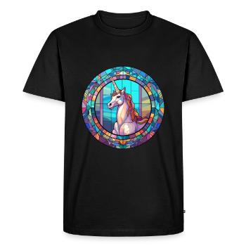 Licorne vitrail coloré dessin animé Kawaii Anim - T-shirt Premium bio Homme - noir - Devant - Nico (187cm)