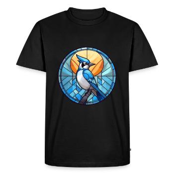 Geai bleu vitrail coloré dessin animé Kawaii Ani - T-shirt Premium bio Homme - noir - Devant - Nico (187cm)