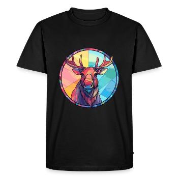 Moose Stained Glass Colorful Cartoon Kawaii Animal - Men's Premium Organic T-Shirt - black - Front - Nico (187cm)