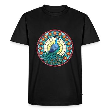 Paon vitrail coloré dessin animé Kawaii Anim - T-shirt Premium bio Homme - noir - Devant - Nico (187cm)