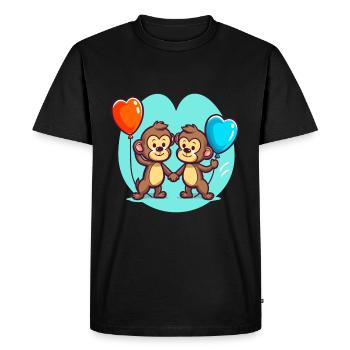 Singes Kawaii Cartoon Animal Jouant Avec Des Ballons - T-shirt Premium bio Homme - noir - Devant - Nico (187cm)