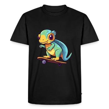 Funny Chameleon Kawaii Cartoon Playing Skateboard - Men's Premium Organic T-Shirt - black - Front - Nico (187cm)