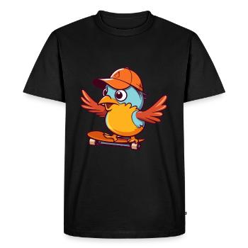 Drôle d’oiseau kawaii dessin animé animal de compagnie jouant à la planche à roulettes - T-shirt Premium bio Homme - noir - Devant - Nico (187cm)
