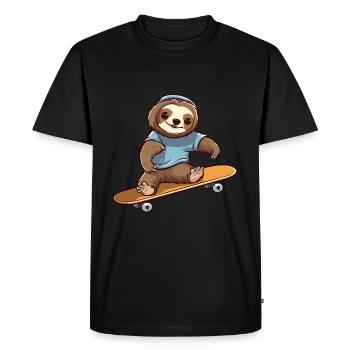 Funny Sloth Kawaii Cartoon Pet Playing Skateboard - Men's Premium Organic T-Shirt - black - Front - Nico (187cm)