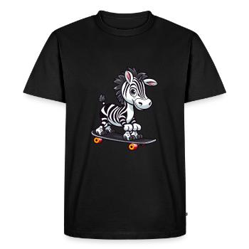 Funny Zebra Kawaii Cartoon Pet Playing Skateboard - Men's Premium Organic T-Shirt - black - Front - Nico (187cm)