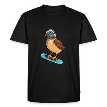 Funny Partridge Kawaii Cartoon Playing Skateboard - Men's Premium Organic T-Shirt - black - Front - Nico (187cm)