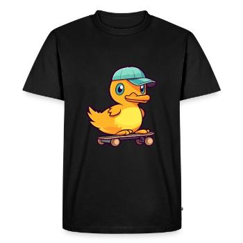 Funny Duck Kawaii Cartoon Pet Playing Skateboard - Men's Premium Organic T-Shirt - black - Front - Nico (187cm)
