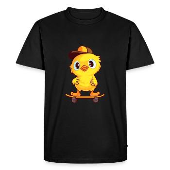 Funny Chick Kawaii Cartoon Pet Playing Skateboard - Men's Premium Organic T-Shirt - black - Front - Nico (187cm)