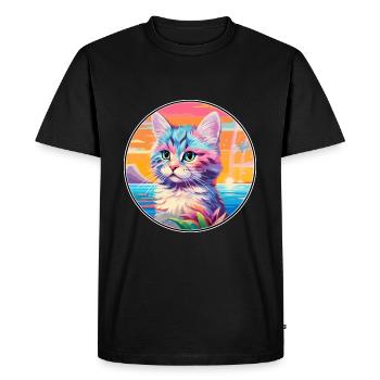 Bambino Chat Race Aquarelle Dessin Animé Kawaii Animal De Compagnie - T-shirt Premium bio Homme - noir - Devant - Nico (187cm)