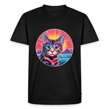 Dessin animé aquarelle chat américain Wirehair Kawaii - T-shirt Premium bio Homme - noir - Devant - Nico (187cm)