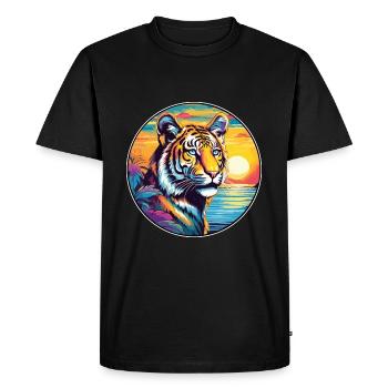 Liger hybride Lion tigre chat aquarelle dessin animé animal de compagnie - T-shirt Premium bio Homme - noir - Devant - Nico (187cm)