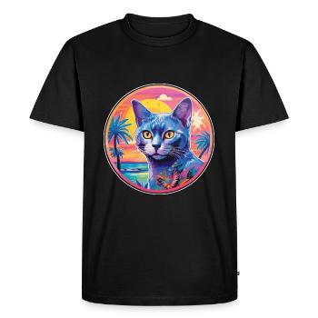 Race de chat bleu russe aquarelle dessin animé Kawaii - T-shirt Premium bio Homme - noir - Devant - Nico (187cm)