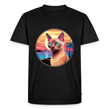 European Burmese Cat Watercolor Cartoon Kawaii - Men's Premium Organic T-Shirt - black - Front - Nico (187cm)