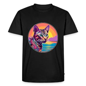 Ocicat Chat Race Aquarelle Dessin animé Kawaii Animal de compagnie - T-shirt Premium bio Homme - noir - Devant - Nico (187cm)