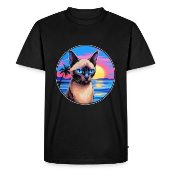 Siamois Shorthair Chat Aquarelle Dessin Animé Kawaii - T-shirt Premium bio Homme - noir - Devant - Nico (187cm)