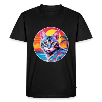 Chat européen à poil court aquarelle dessin animé Kawaii - T-shirt Premium bio Homme - noir - Devant - Nico (187cm)