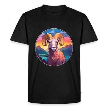 Ram Colorful Watercolor Cartoon Kawaii Animal - Men's Premium Organic T-Shirt - black - Front - Nico (187cm)