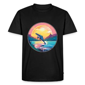 Baleine Aquarelle Colorée Dessin Animé Kawaii Animal - T-shirt Premium bio Homme - noir - Devant - Nico (187cm)