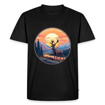 Wapiti Aquarelle Colorée Dessin Animé Kawaii Animal - T-shirt Premium bio Homme - noir - Devant - Nico (187cm)