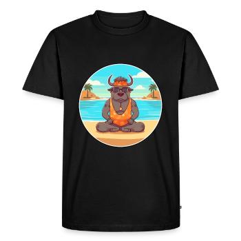 Bison Cartoon Yoga Beach Summer Illustration - Men's Premium Organic T-Shirt - black - Front - Nico (187cm)