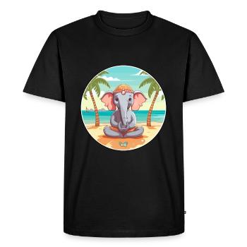 Elephant Cartoon Yoga Beach Summer Illustration - Men's Premium Organic T-Shirt - black - Front - Nico (187cm)