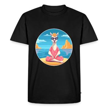Lama Cartoon Yoga Plage Illustration D’été - T-shirt Premium bio Homme - noir - Devant - Nico (187cm)