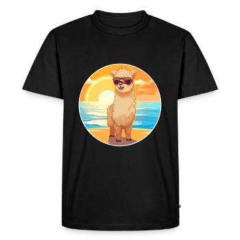 Alpaga drôle dessin animé Kawaii plage Illustration - T-shirt Premium bio Homme - noir - Devant - Nico (187cm)