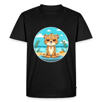 Leopard Cartoon Yoga Beach Summer Illustration - Men's Premium Organic T-Shirt - black - Front - Nico (187cm)