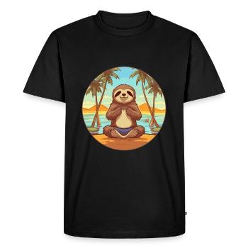 Sloth Cartoon Yoga Beach Summer Illustration - Men's Premium Organic T-Shirt - black - Front - Nico (187cm)