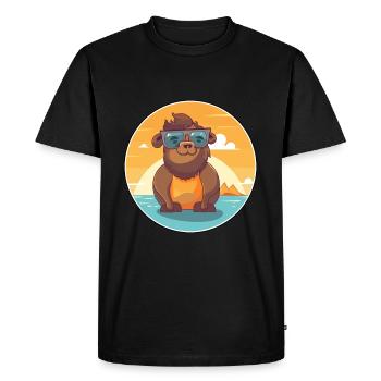 Bison Funny Cartoon Kawaii Beach Illustration - Men's Premium Organic T-Shirt - black - Front - Nico (187cm)